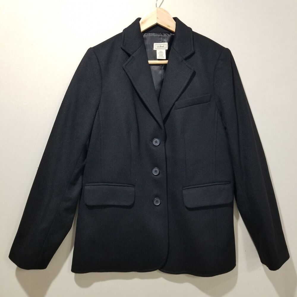 LL Bean Blazer Womens 10 Wool Cashmere Navy Jacket Capsule Minimalist Preppy Vtg
